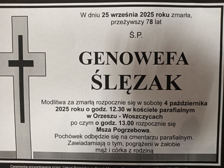 Z głębokim smutkiem żegnamy naszą ukochaną Genowefę (Genę) Ślęzak